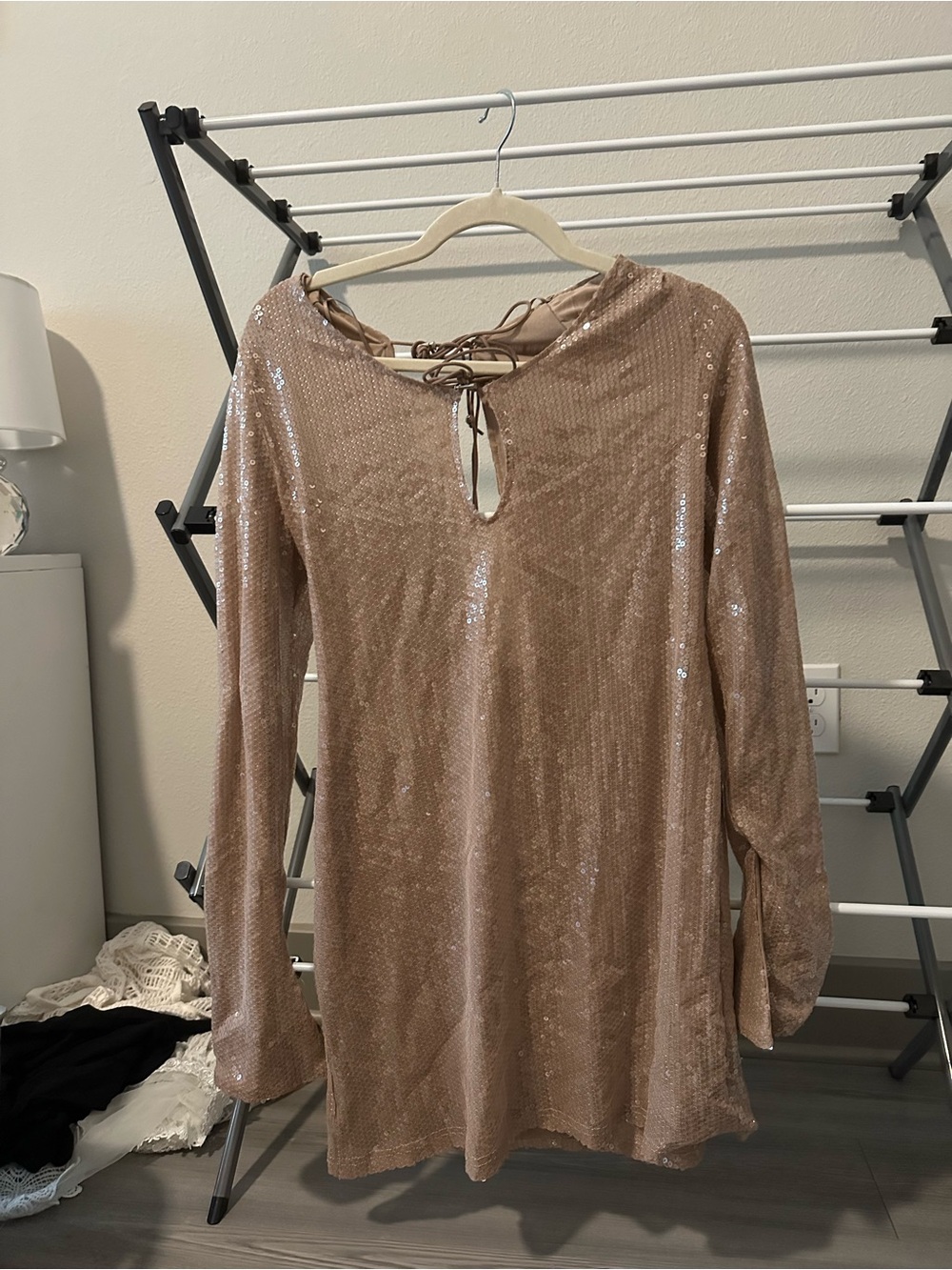 Selfie Leslie - Sequin Long Sleeve Mini Dress - Champagne